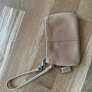 Coach Small Leather Wristlet in Light Tan